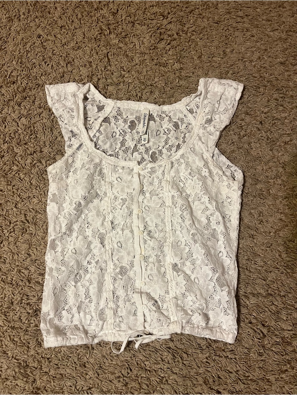 Aeropostale White Lace Button-Front Camisole